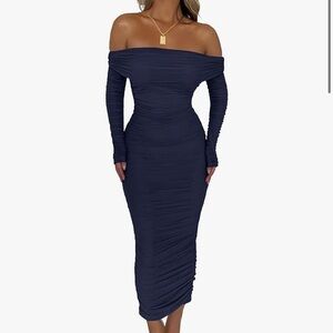 Elegant Off-Shoulder Navy Dress